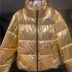 Shiny Gold Zumba Puffer Jacket with Logo